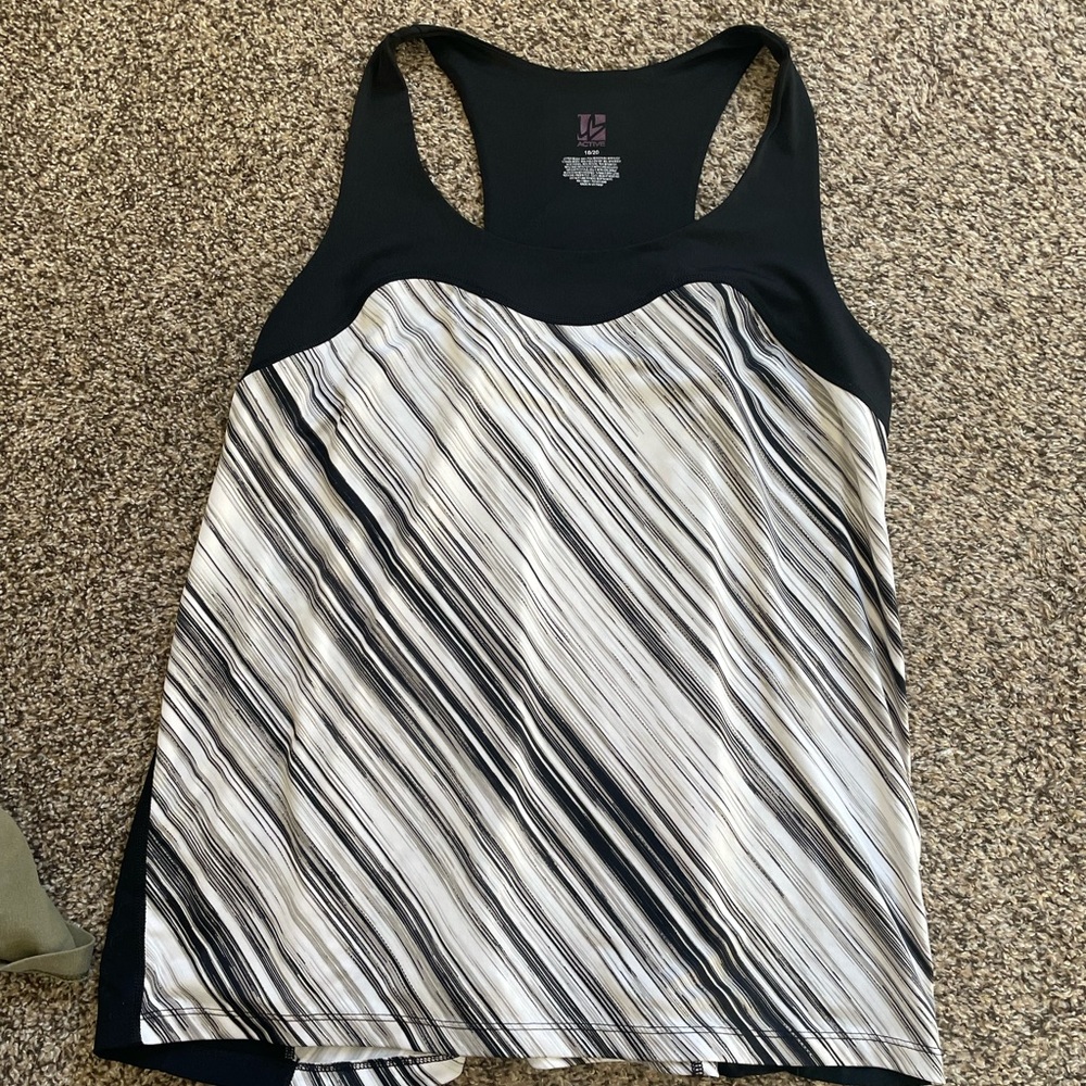 Active USA Black and White Striped Tank Top